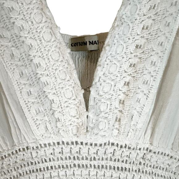 Cotton Natural Peruvian Sleeveless Tiered Maxi Dress Crochet Trim White S Fairy - Picture 7 of 16